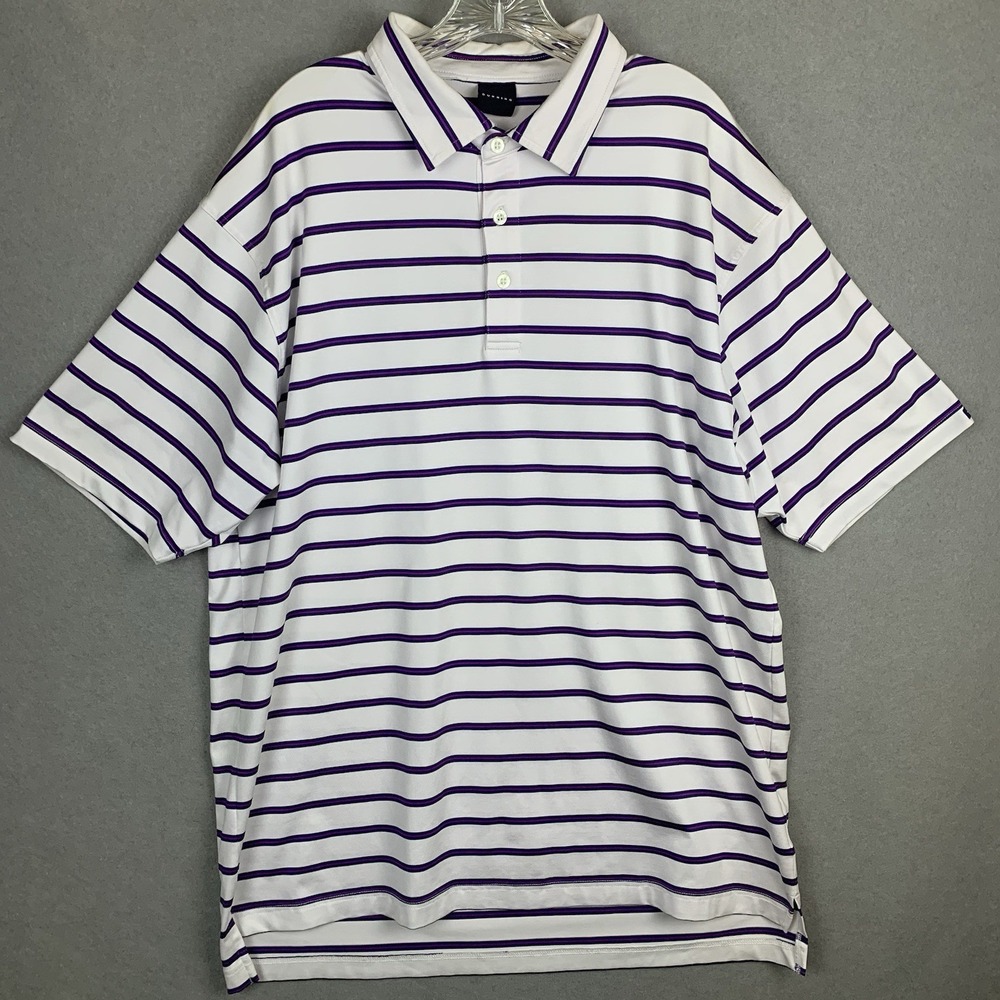 Dunning Golf Polo Shirt Striped White Purple Stretch Performance Coolmax Mens XL